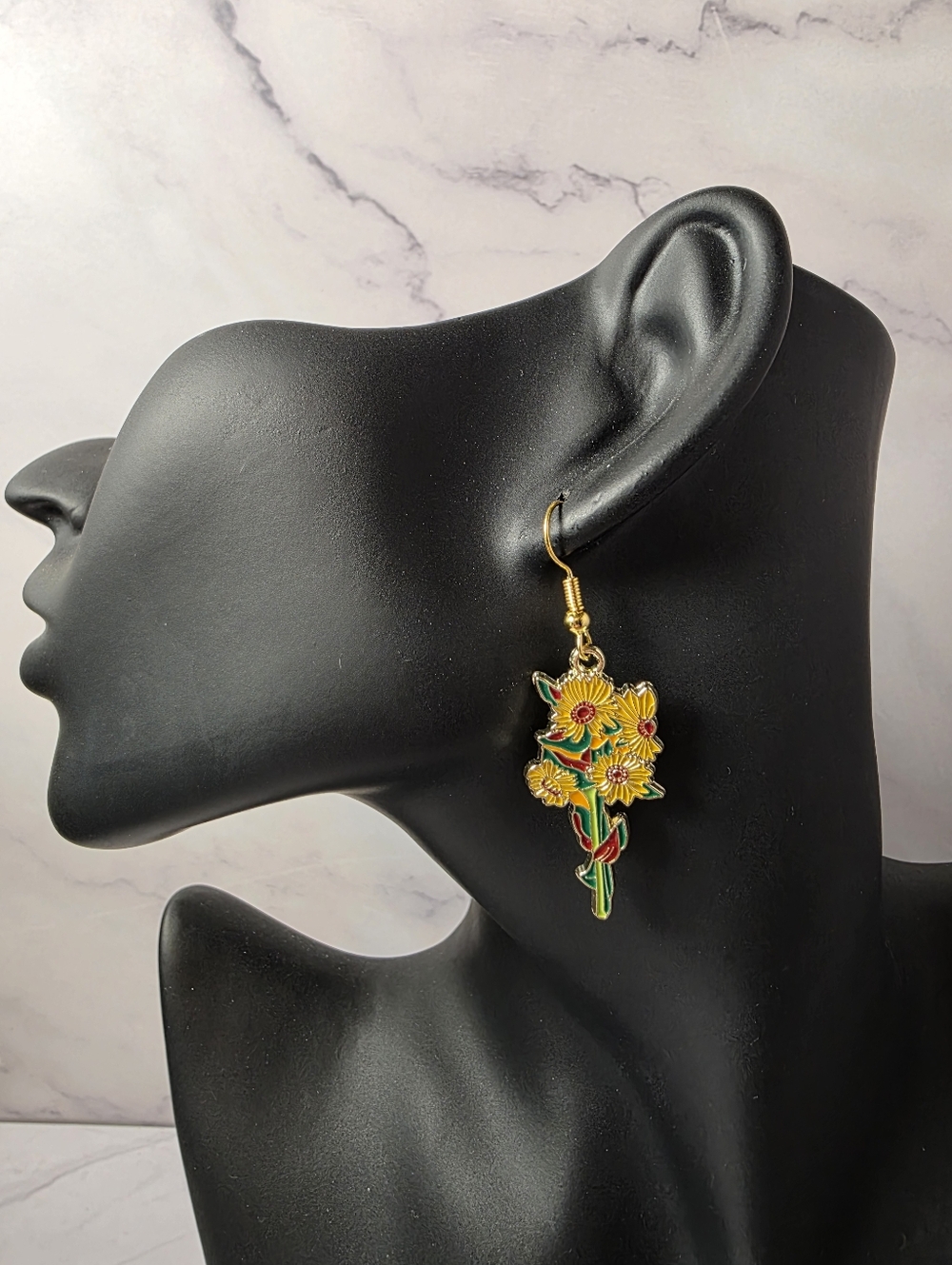 Sunflower Enamel Drop Earrings